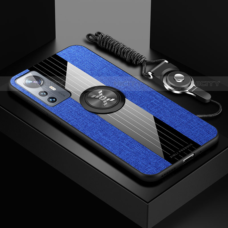 Coque Ultra Fine Silicone Souple Housse Etui avec Support Bague Anneau Aimante Magnetique A08 pour Xiaomi Mi 12X 5G Bleu Plus