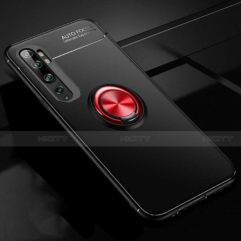 Coque Ultra Fine Silicone Souple Housse Etui avec Support Bague Anneau Aimante Magnetique D02 pour Xiaomi Mi Note 10 Pro Rouge et Noir Plus