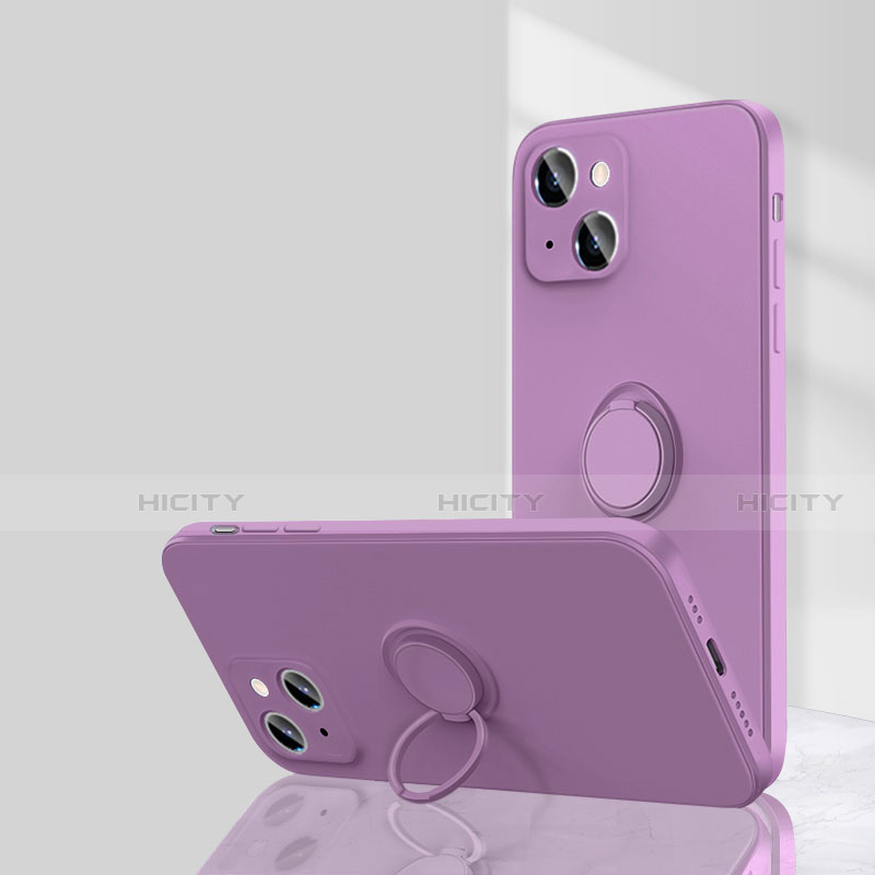 Coque Ultra Fine Silicone Souple Housse Etui avec Support Bague Anneau Aimante Magnetique G01 pour Apple iPhone 13 Mini Violet Plus