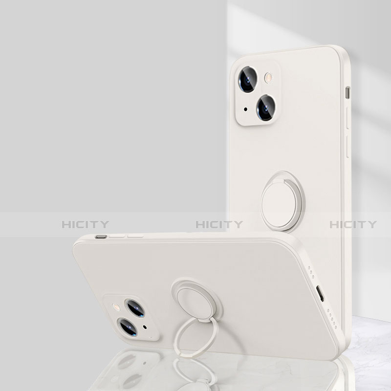 Coque Ultra Fine Silicone Souple Housse Etui avec Support Bague Anneau Aimante Magnetique G01 pour Apple iPhone 14 Blanc Plus