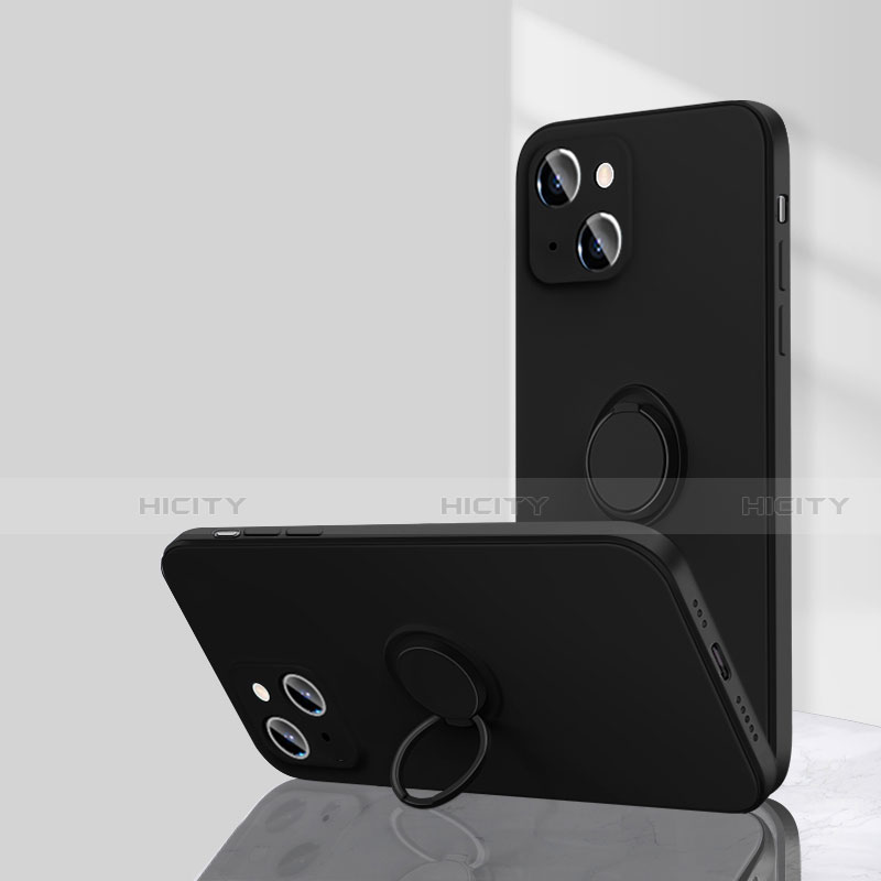 Coque Ultra Fine Silicone Souple Housse Etui avec Support Bague Anneau Aimante Magnetique G01 pour Apple iPhone 14 Noir Plus