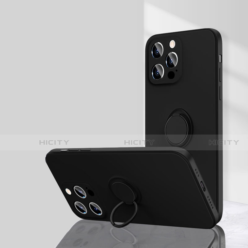 Coque Ultra Fine Silicone Souple Housse Etui avec Support Bague Anneau Aimante Magnetique G01 pour Apple iPhone 15 Pro Plus