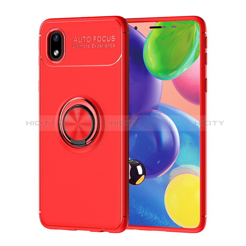 Coque Ultra Fine Silicone Souple Housse Etui avec Support Bague Anneau Aimante Magnetique JM1 pour Samsung Galaxy A01 Core Rouge Plus