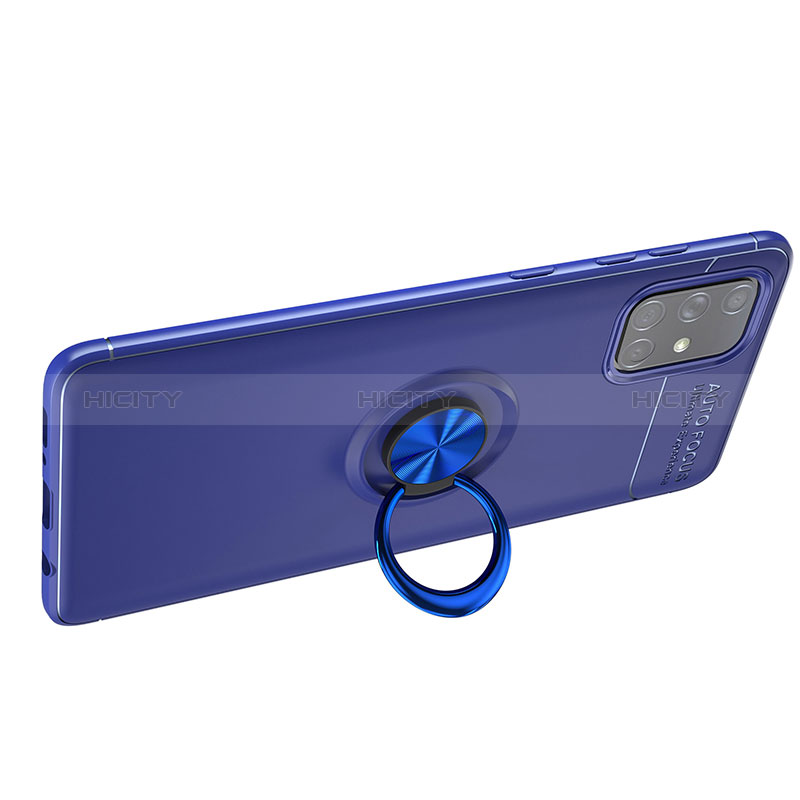 Coque Ultra Fine Silicone Souple Housse Etui avec Support Bague Anneau Aimante Magnetique JM1 pour Samsung Galaxy A51 4G Bleu Plus