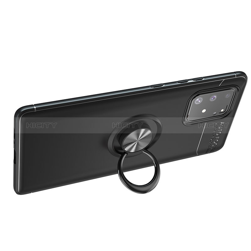 Coque Ultra Fine Silicone Souple Housse Etui avec Support Bague Anneau Aimante Magnetique JM1 pour Samsung Galaxy A91 Noir Plus
