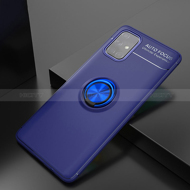 Coque Ultra Fine Silicone Souple Housse Etui avec Support Bague Anneau Aimante Magnetique JM2 pour Samsung Galaxy A71 5G Bleu Plus