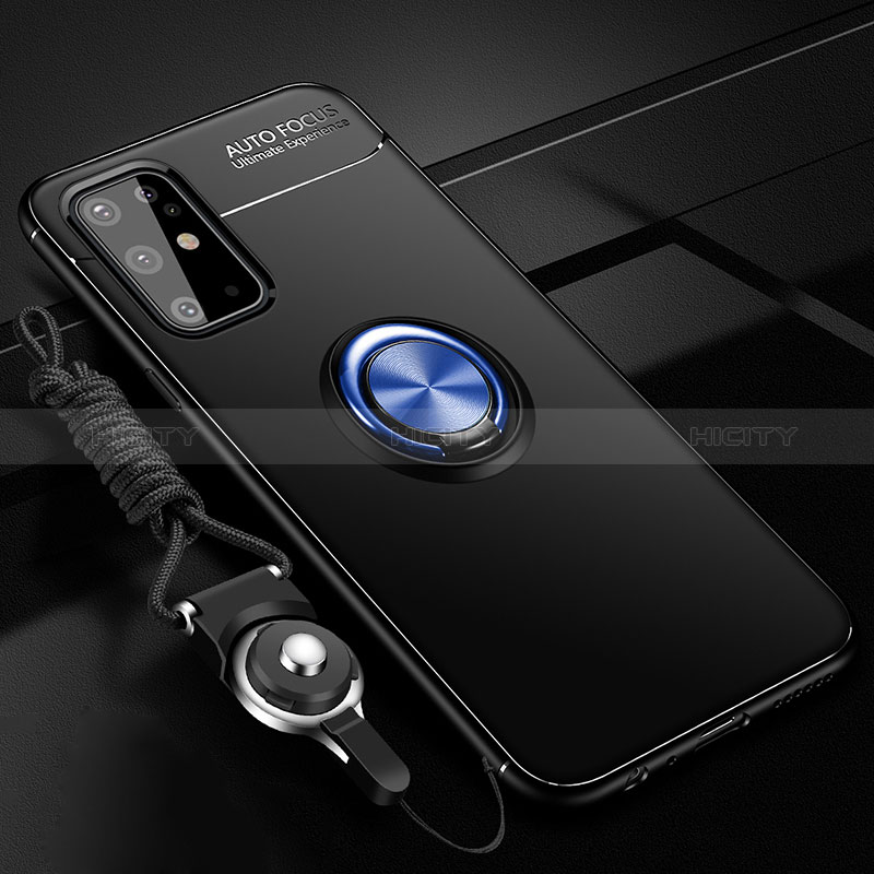 Coque Ultra Fine Silicone Souple Housse Etui avec Support Bague Anneau Aimante Magnetique JM3 pour Samsung Galaxy S20 Plus 5G Bleu et Noir Plus
