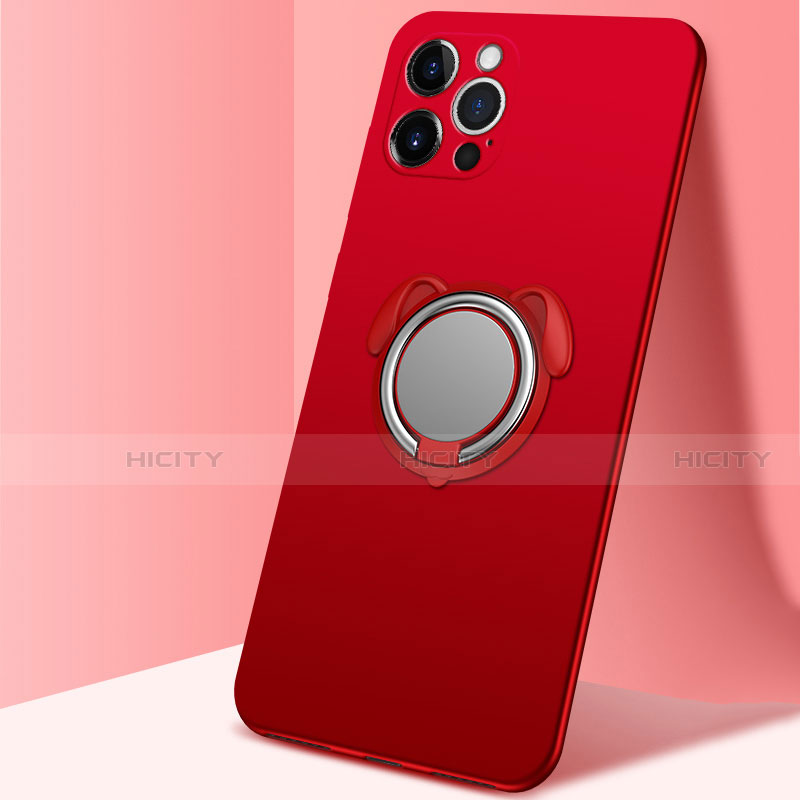 Coque Ultra Fine Silicone Souple Housse Etui avec Support Bague Anneau Aimante Magnetique N02 pour Apple iPhone 12 Pro Rouge Plus