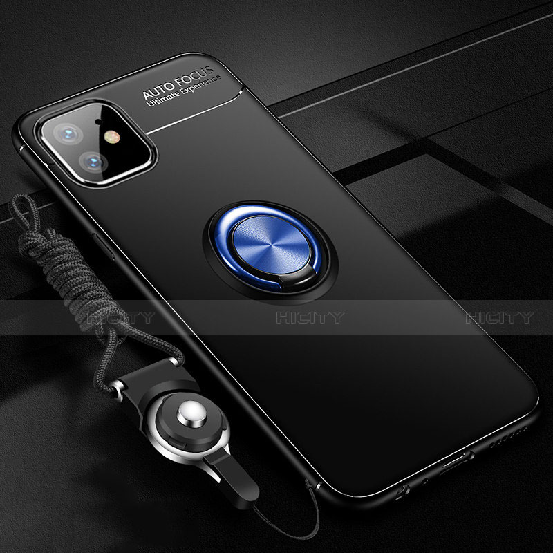 Coque Ultra Fine Silicone Souple Housse Etui avec Support Bague Anneau Aimante Magnetique N03 pour Apple iPhone 12 Bleu et Noir Plus