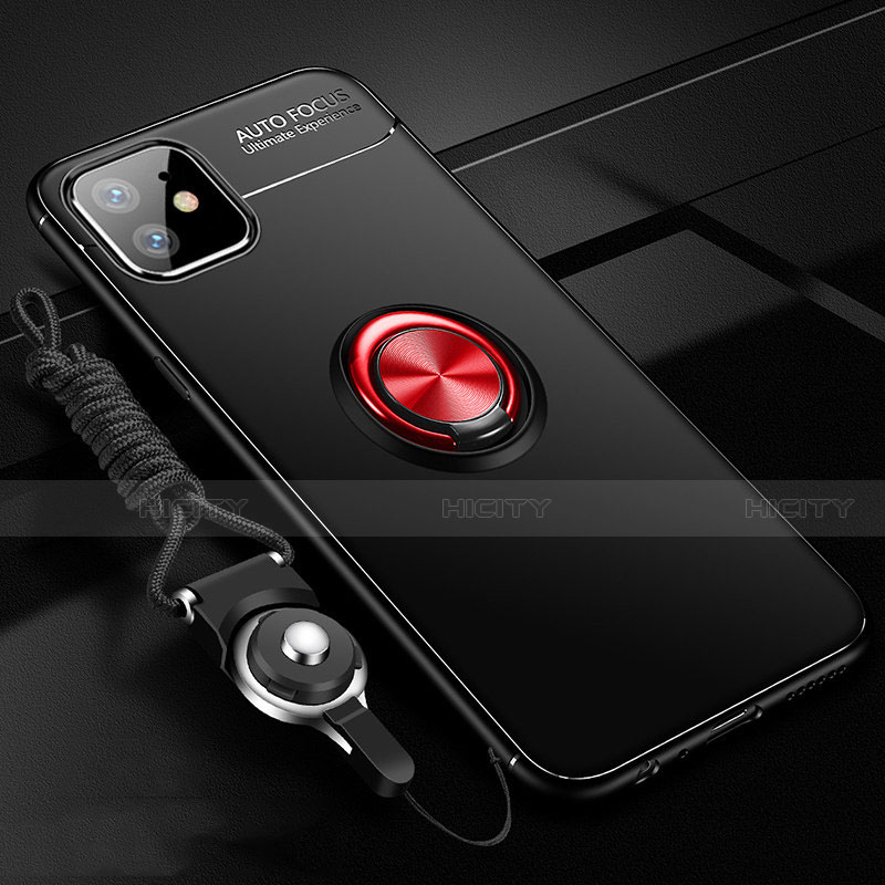 Coque Ultra Fine Silicone Souple Housse Etui avec Support Bague Anneau Aimante Magnetique N03 pour Apple iPhone 12 Mini Rouge et Noir Plus