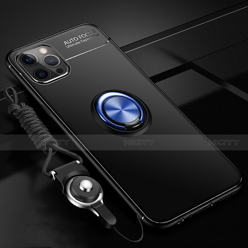 Coque Ultra Fine Silicone Souple Housse Etui avec Support Bague Anneau Aimante Magnetique N03 pour Apple iPhone 12 Pro Max Bleu et Noir Plus