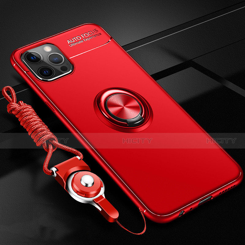 Coque Ultra Fine Silicone Souple Housse Etui avec Support Bague Anneau Aimante Magnetique N03 pour Apple iPhone 12 Pro Rouge Plus