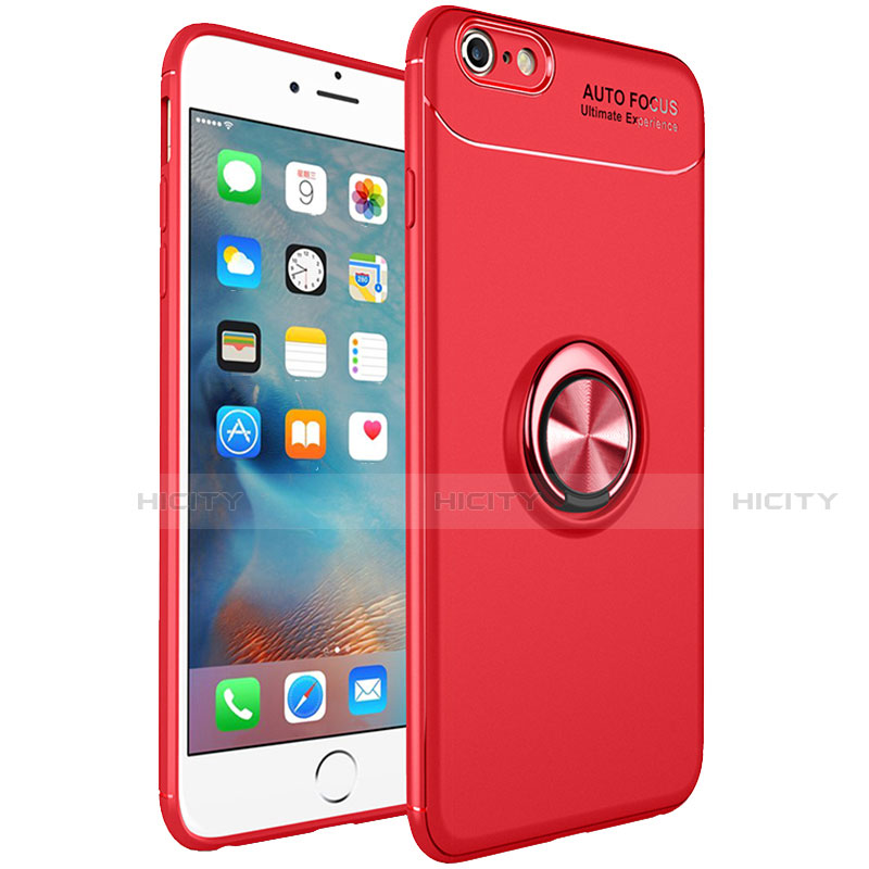 Coque Ultra Fine Silicone Souple Housse Etui avec Support Bague Anneau Aimante Magnetique pour Apple iPhone 6S Plus Rouge Plus
