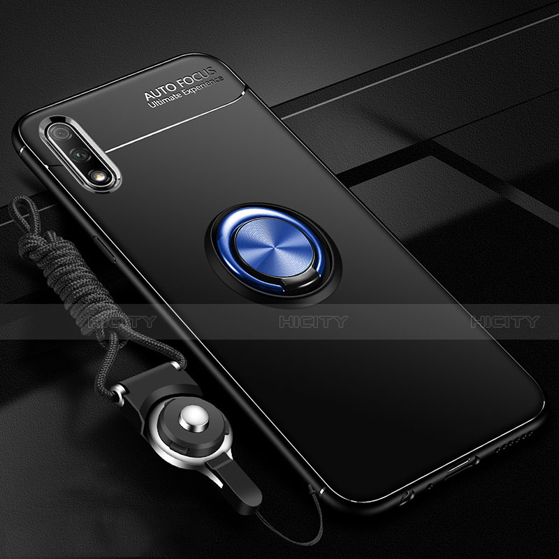 Coque Ultra Fine Silicone Souple Housse Etui avec Support Bague Anneau Aimante Magnetique pour Huawei Enjoy 10 Bleu et Noir Plus