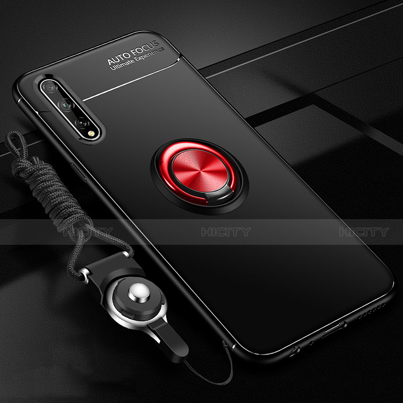 Coque Ultra Fine Silicone Souple Housse Etui avec Support Bague Anneau Aimante Magnetique pour Huawei Enjoy 10S Rouge et Noir Plus