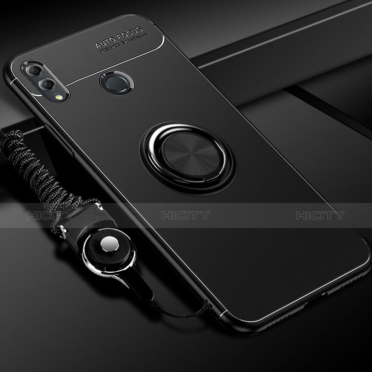Coque Ultra Fine Silicone Souple Housse Etui avec Support Bague Anneau Aimante Magnetique pour Huawei Honor 10 Lite Noir Plus