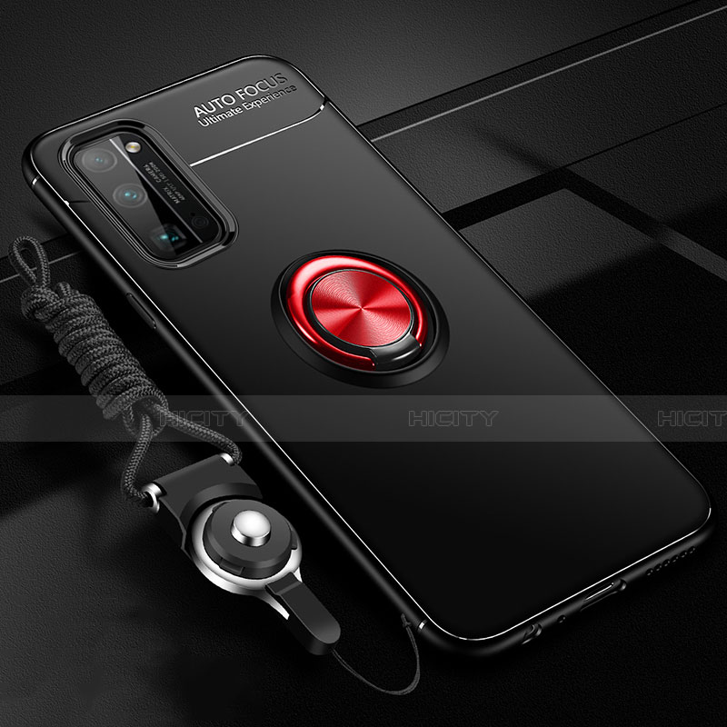 Coque Ultra Fine Silicone Souple Housse Etui avec Support Bague Anneau Aimante Magnetique pour Huawei Honor 30 Pro+ Plus Rouge et Noir Plus