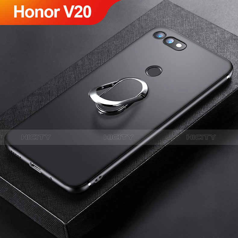 Coque Ultra Fine Silicone Souple Housse Etui avec Support Bague Anneau Aimante Magnetique pour Huawei Honor View 20 Noir Plus