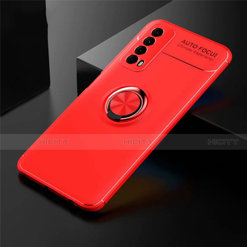 Coque Ultra Fine Silicone Souple Housse Etui avec Support Bague Anneau Aimante Magnetique pour Huawei P Smart (2021) Rouge Plus