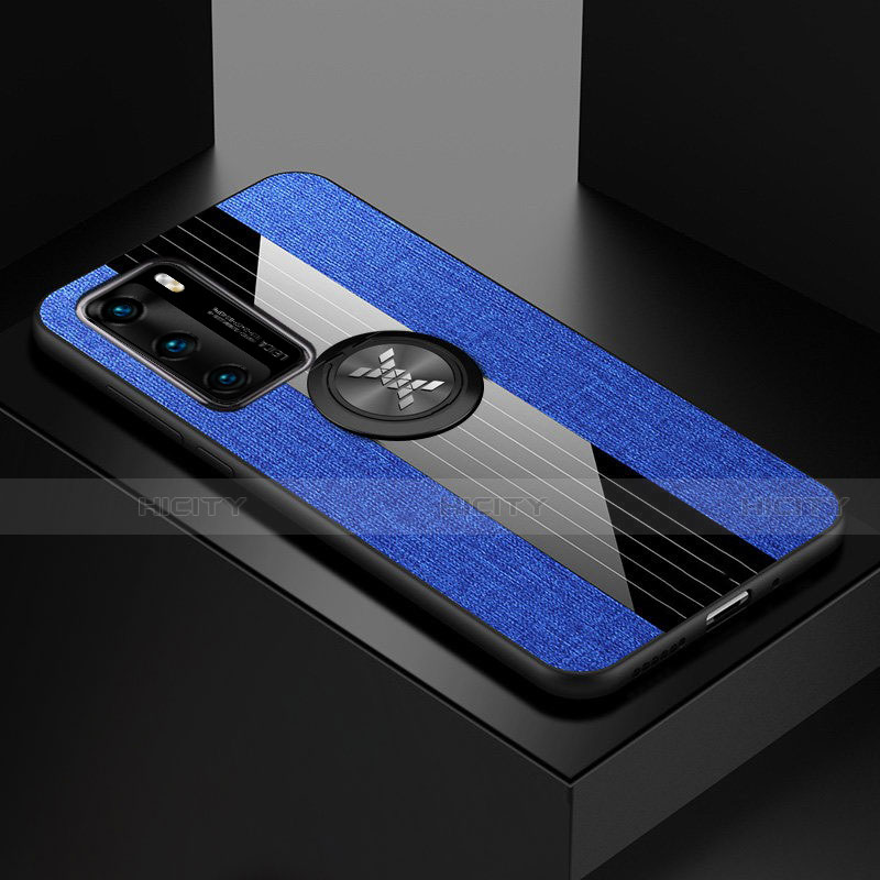 Coque Ultra Fine Silicone Souple Housse Etui avec Support Bague Anneau Aimante Magnetique pour Huawei P40 Bleu Plus
