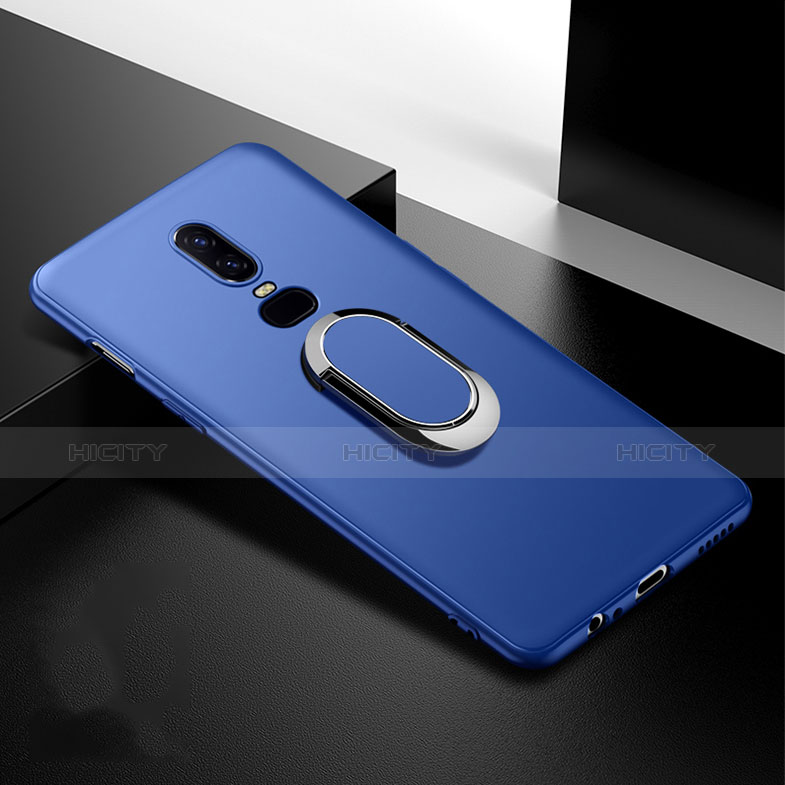 Coque Ultra Fine Silicone Souple Housse Etui avec Support Bague Anneau Aimante Magnetique pour OnePlus 6T Bleu Plus