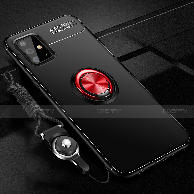 Coque Ultra Fine Silicone Souple Housse Etui avec Support Bague Anneau Aimante Magnetique pour Samsung Galaxy A51 4G Rouge et Noir Plus
