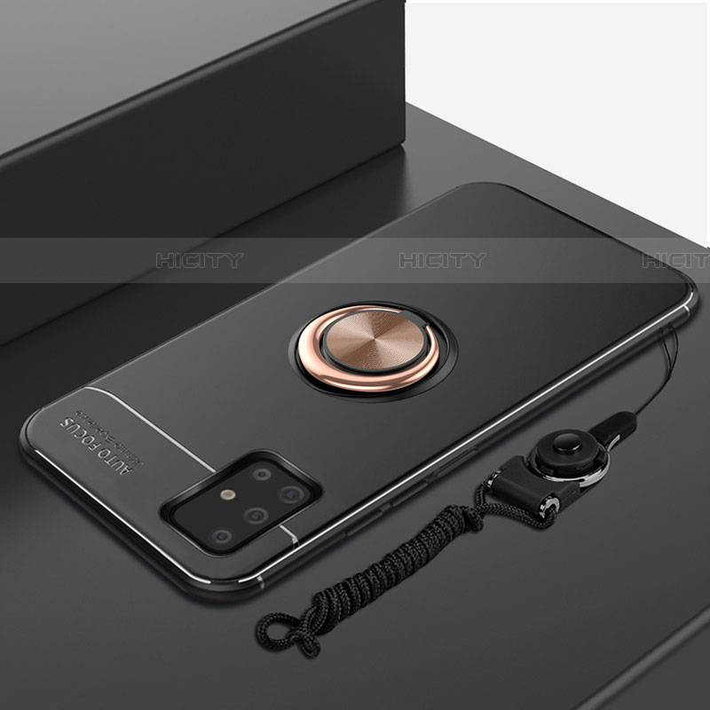 Coque Ultra Fine Silicone Souple Housse Etui avec Support Bague Anneau Aimante Magnetique pour Samsung Galaxy A51 5G Or et Noir Plus