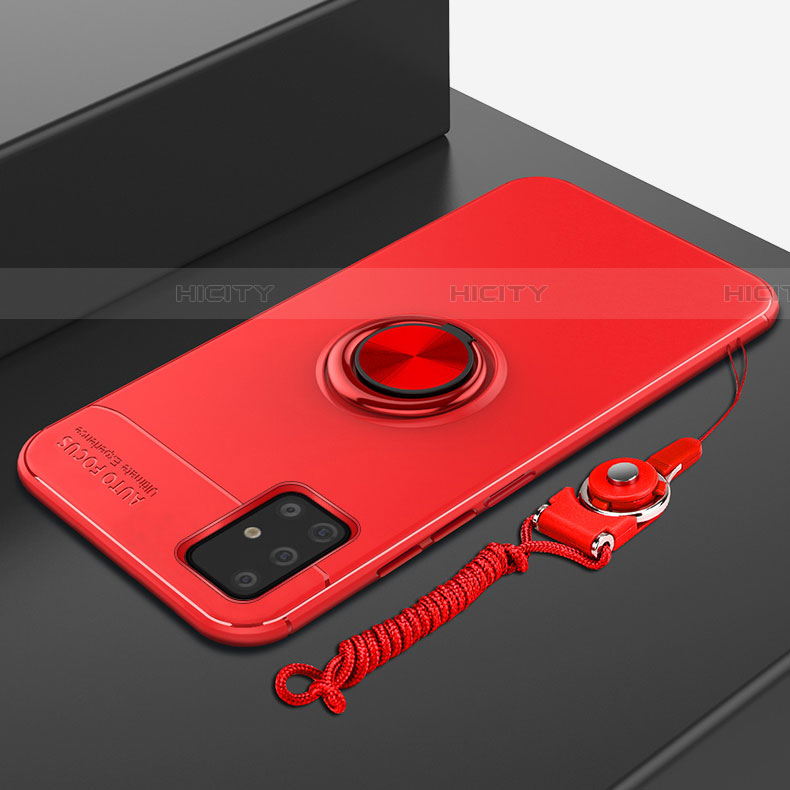 Coque Ultra Fine Silicone Souple Housse Etui avec Support Bague Anneau Aimante Magnetique pour Samsung Galaxy A51 5G Rouge Plus