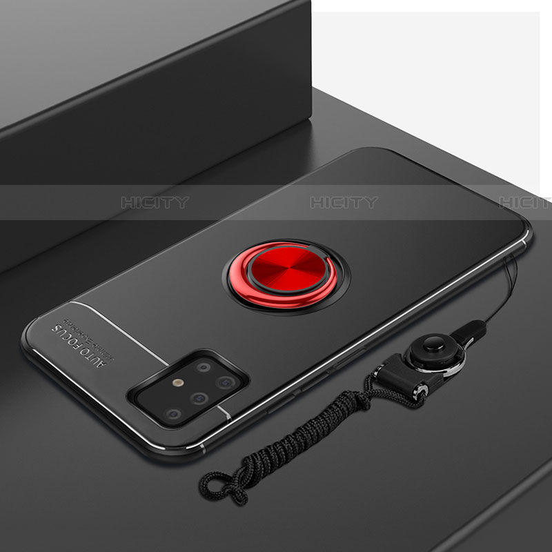 Coque Ultra Fine Silicone Souple Housse Etui avec Support Bague Anneau Aimante Magnetique pour Samsung Galaxy A51 5G Rouge et Noir Plus