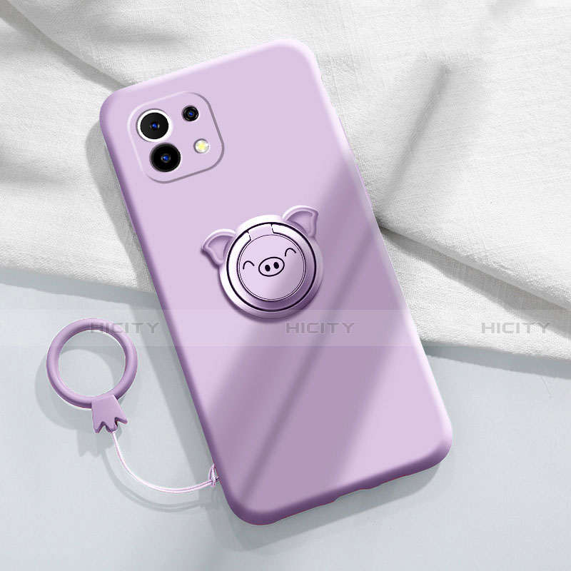 Coque Ultra Fine Silicone Souple Housse Etui avec Support Bague Anneau Aimante Magnetique pour Xiaomi Mi 11 5G Violet Clair Plus