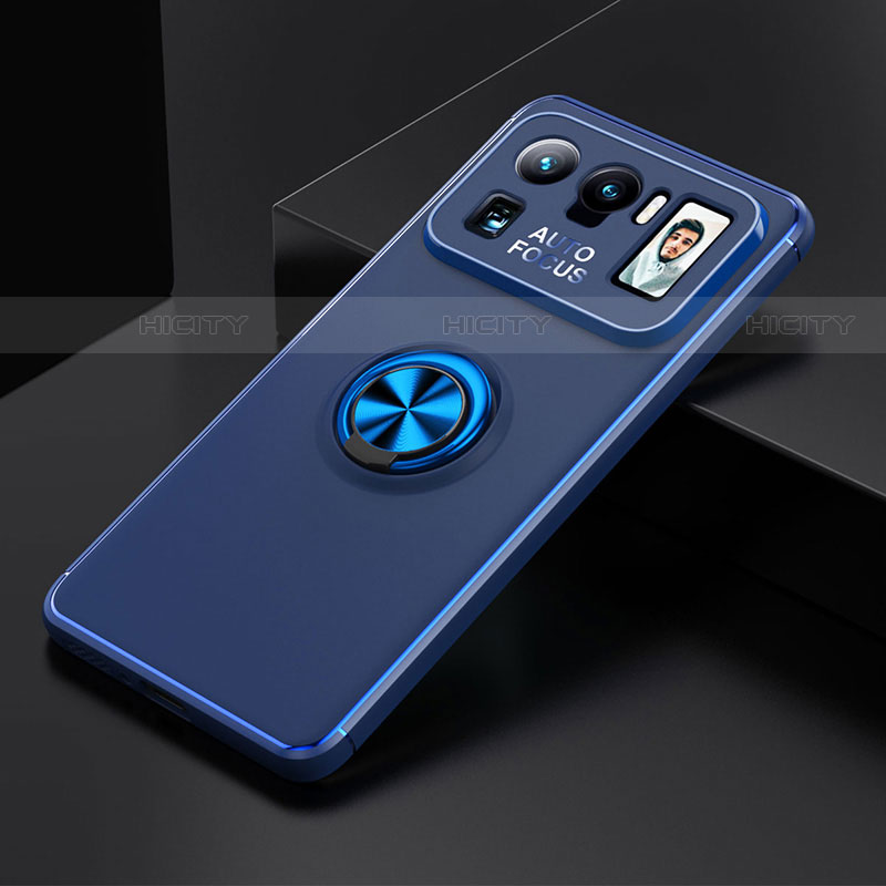 Coque Ultra Fine Silicone Souple Housse Etui avec Support Bague Anneau Aimante Magnetique pour Xiaomi Mi 11 Ultra 5G Bleu Plus
