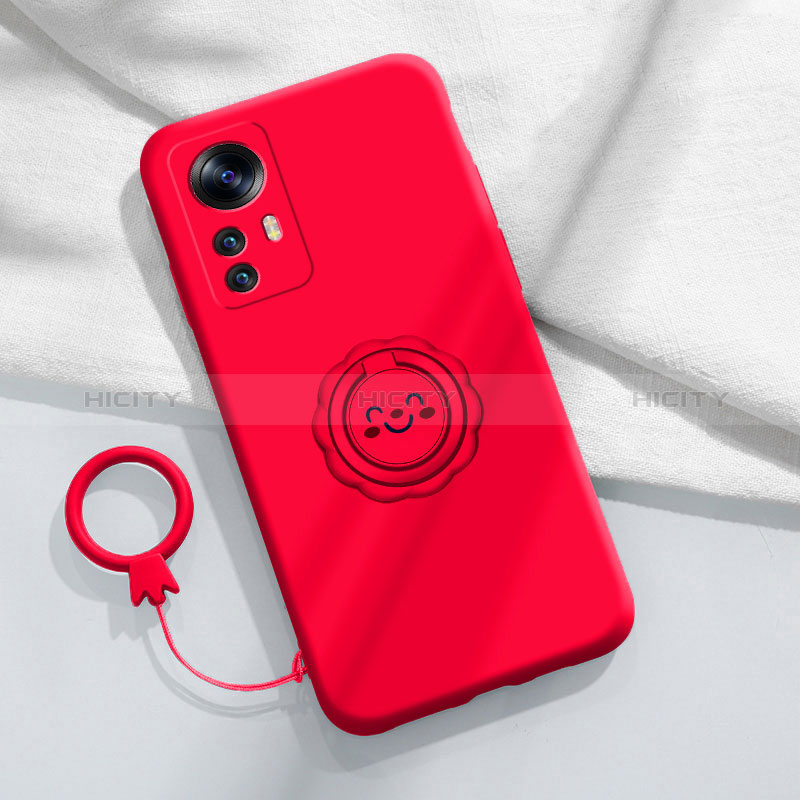 Coque Ultra Fine Silicone Souple Housse Etui avec Support Bague Anneau Aimante Magnetique pour Xiaomi Mi 12T 5G Rouge Plus