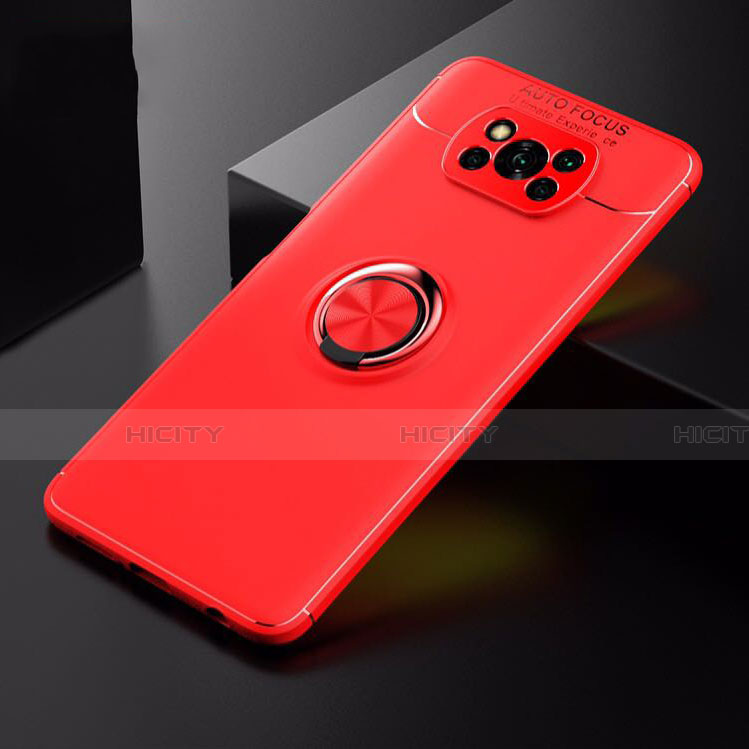 Coque Ultra Fine Silicone Souple Housse Etui avec Support Bague Anneau Aimante Magnetique pour Xiaomi Poco X3 Pro Rouge Plus