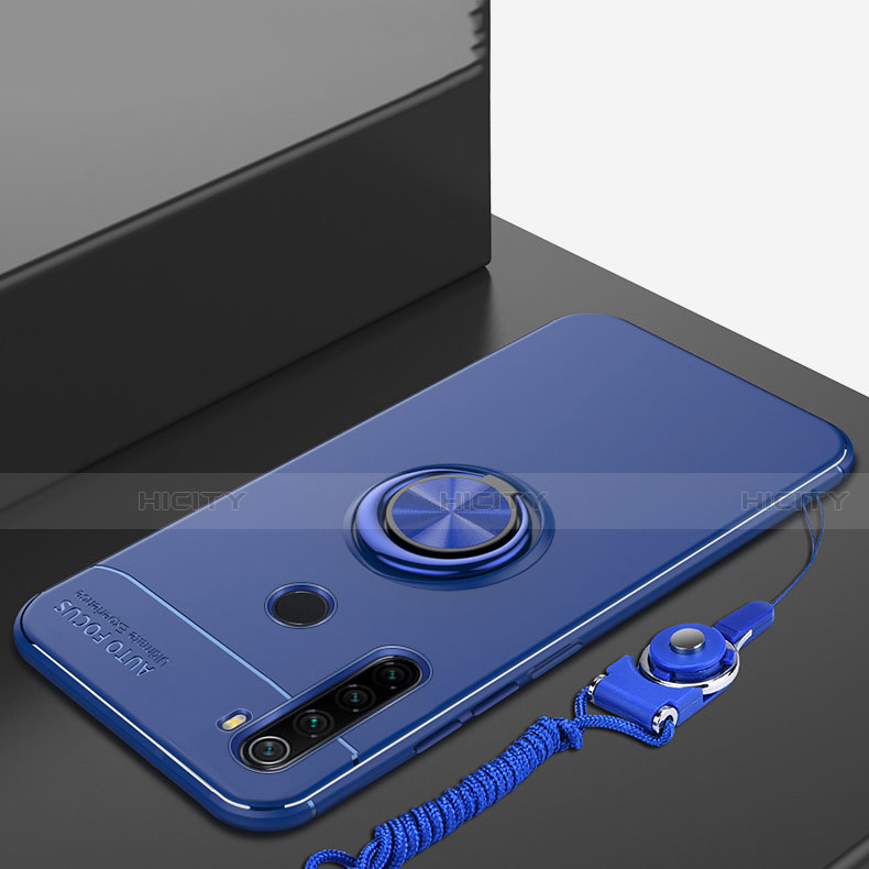 Coque Ultra Fine Silicone Souple Housse Etui avec Support Bague Anneau Aimante Magnetique pour Xiaomi Redmi Note 8 (2021) Bleu Plus