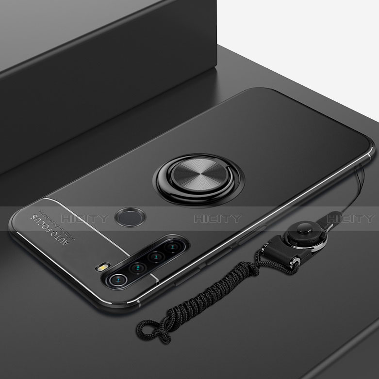 Coque Ultra Fine Silicone Souple Housse Etui avec Support Bague Anneau Aimante Magnetique pour Xiaomi Redmi Note 8 (2021) Noir Plus