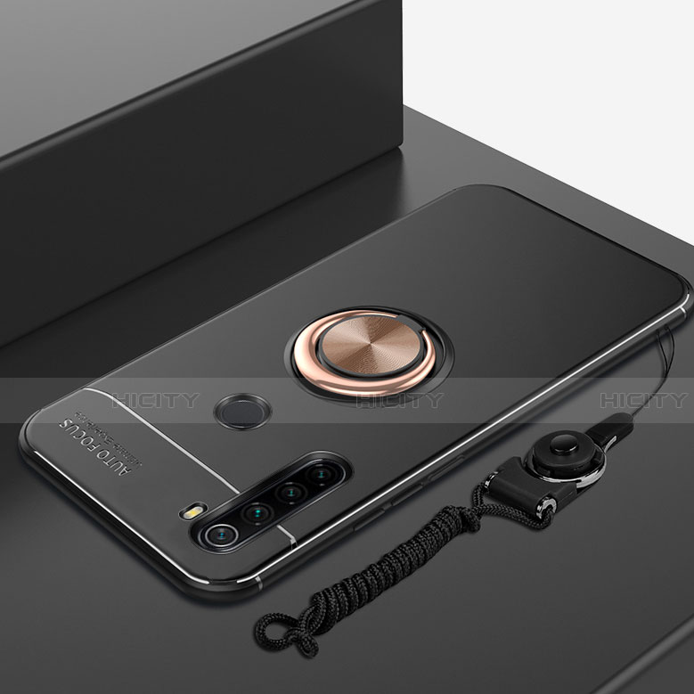 Coque Ultra Fine Silicone Souple Housse Etui avec Support Bague Anneau Aimante Magnetique pour Xiaomi Redmi Note 8 (2021) Or et Noir Plus