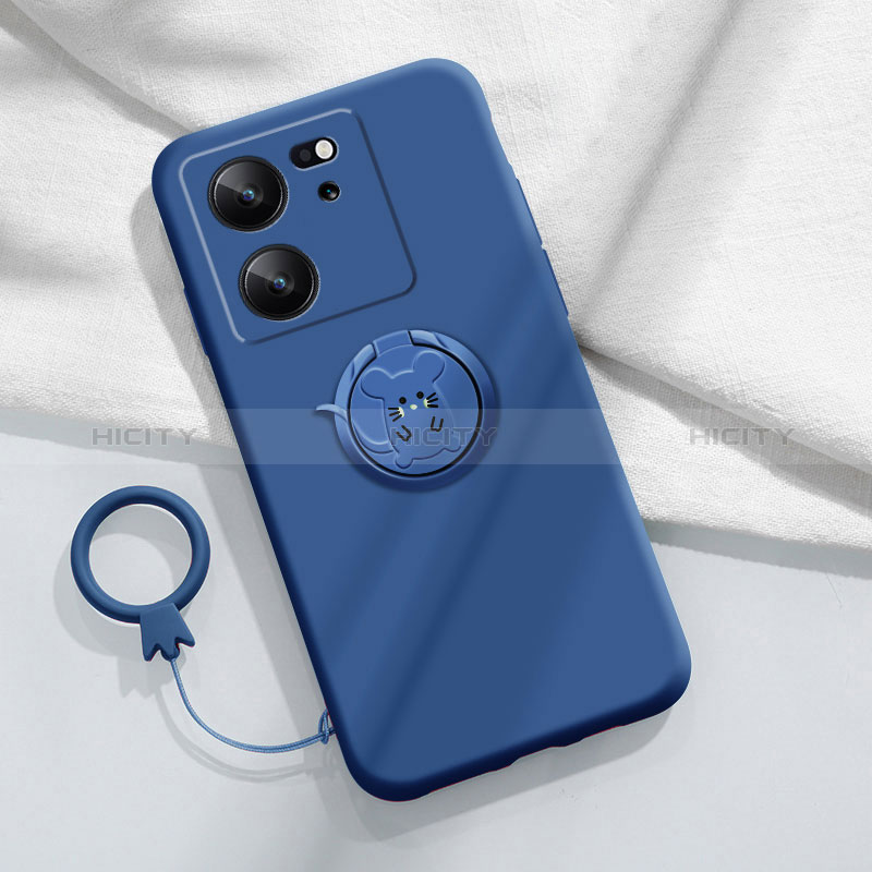 Coque Ultra Fine Silicone Souple Housse Etui avec Support Bague Anneau Aimante Magnetique S01 pour Xiaomi Mi 13T Pro 5G Bleu Plus