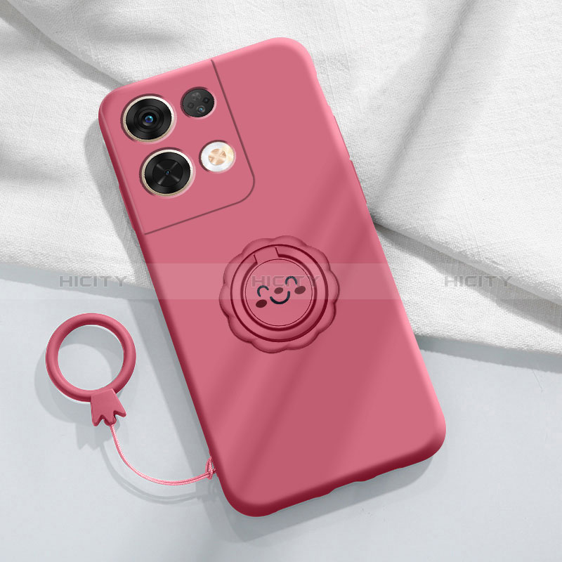 Coque Ultra Fine Silicone Souple Housse Etui avec Support Bague Anneau Aimante Magnetique S01 pour Xiaomi Redmi Note 13 5G Rose Rouge Plus