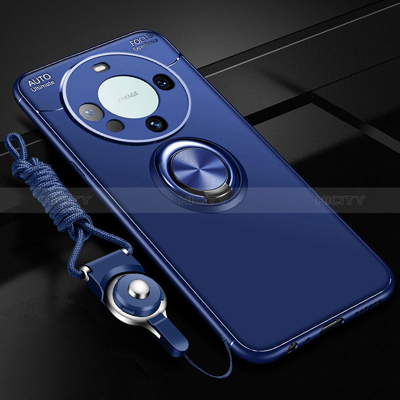 Coque Ultra Fine Silicone Souple Housse Etui avec Support Bague Anneau Aimante Magnetique SD1 pour Huawei Mate 60 Pro+ Plus Bleu Plus