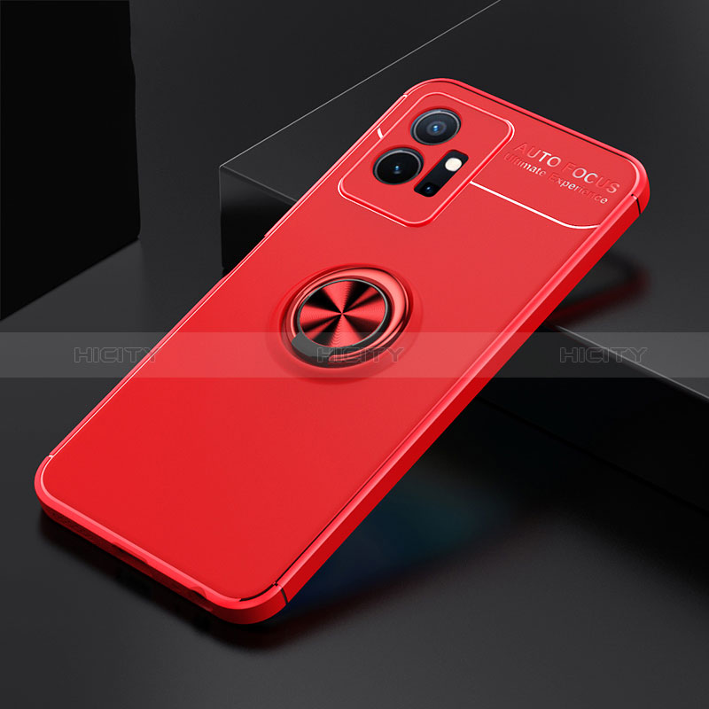 Coque Ultra Fine Silicone Souple Housse Etui avec Support Bague Anneau Aimante Magnetique SD1 pour Vivo Y33e 5G Rouge Plus