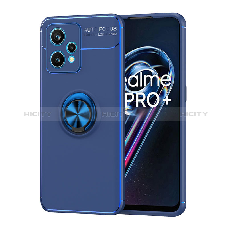 Coque Ultra Fine Silicone Souple Housse Etui avec Support Bague Anneau Aimante Magnetique SD2 pour Realme 9 Pro+ Plus 5G Bleu Plus