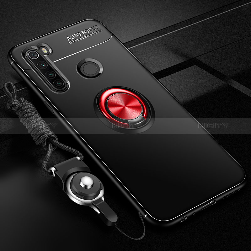 Coque Ultra Fine Silicone Souple Housse Etui avec Support Bague Anneau Aimante Magnetique SD3 pour Xiaomi Redmi Note 8 (2021) Rouge et Noir Plus