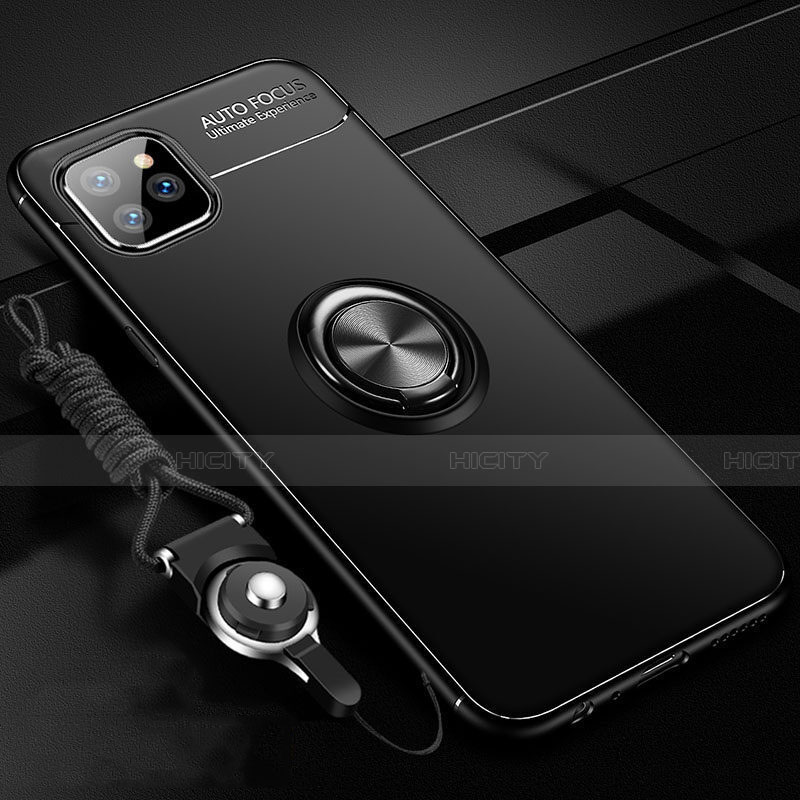 Coque Ultra Fine Silicone Souple Housse Etui avec Support Bague Anneau Aimante Magnetique T01 pour Apple iPhone 11 Pro Noir Plus