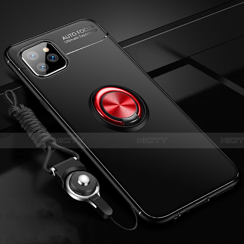 Coque Ultra Fine Silicone Souple Housse Etui avec Support Bague Anneau Aimante Magnetique T01 pour Apple iPhone 11 Pro Rouge et Noir Plus