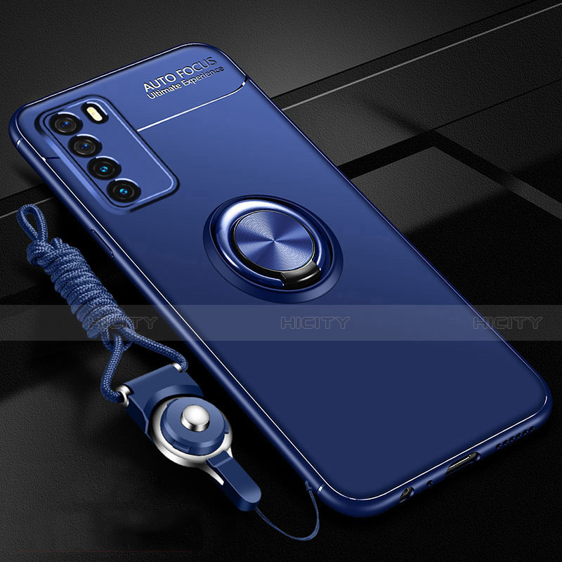 Coque Ultra Fine Silicone Souple Housse Etui avec Support Bague Anneau Aimante Magnetique T01 pour Huawei Honor Play4 5G Bleu Plus