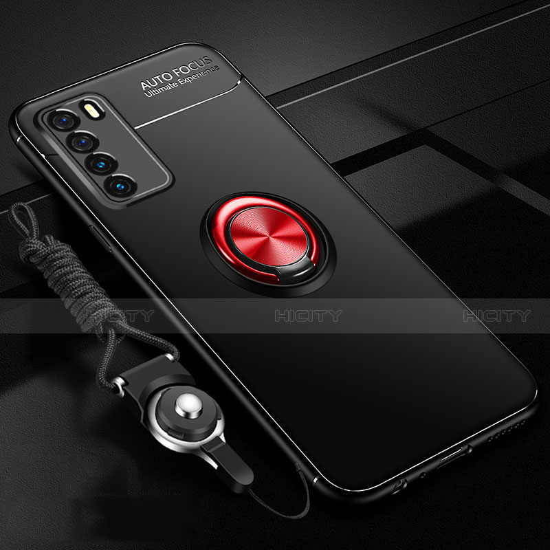 Coque Ultra Fine Silicone Souple Housse Etui avec Support Bague Anneau Aimante Magnetique T01 pour Huawei Honor Play4 5G Rouge et Noir Plus