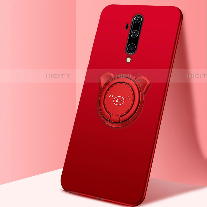Coque Ultra Fine Silicone Souple Housse Etui avec Support Bague Anneau Aimante Magnetique T01 pour OnePlus 7T Pro Rouge Plus