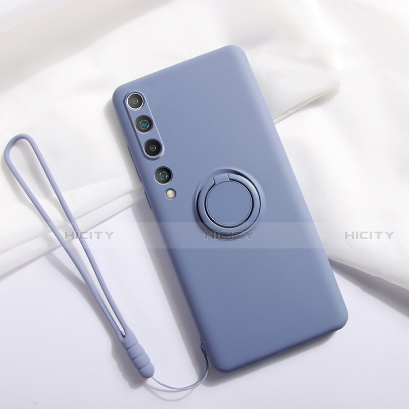 Coque Ultra Fine Silicone Souple Housse Etui avec Support Bague Anneau Aimante Magnetique T01 pour Xiaomi Mi 10 Gris Plus