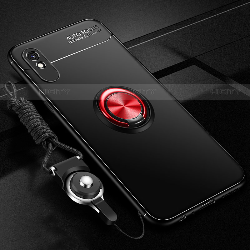 Coque Ultra Fine Silicone Souple Housse Etui avec Support Bague Anneau Aimante Magnetique T01 pour Xiaomi Redmi 9A Rouge et Noir Plus