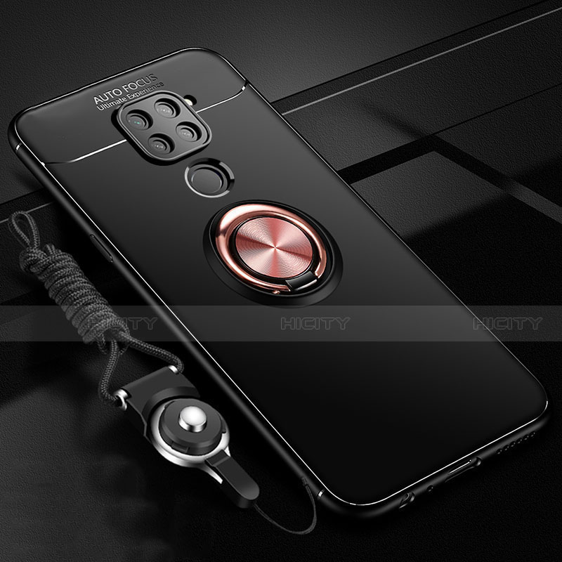 Coque Ultra Fine Silicone Souple Housse Etui avec Support Bague Anneau Aimante Magnetique T01 pour Xiaomi Redmi Note 9 Or et Noir Plus